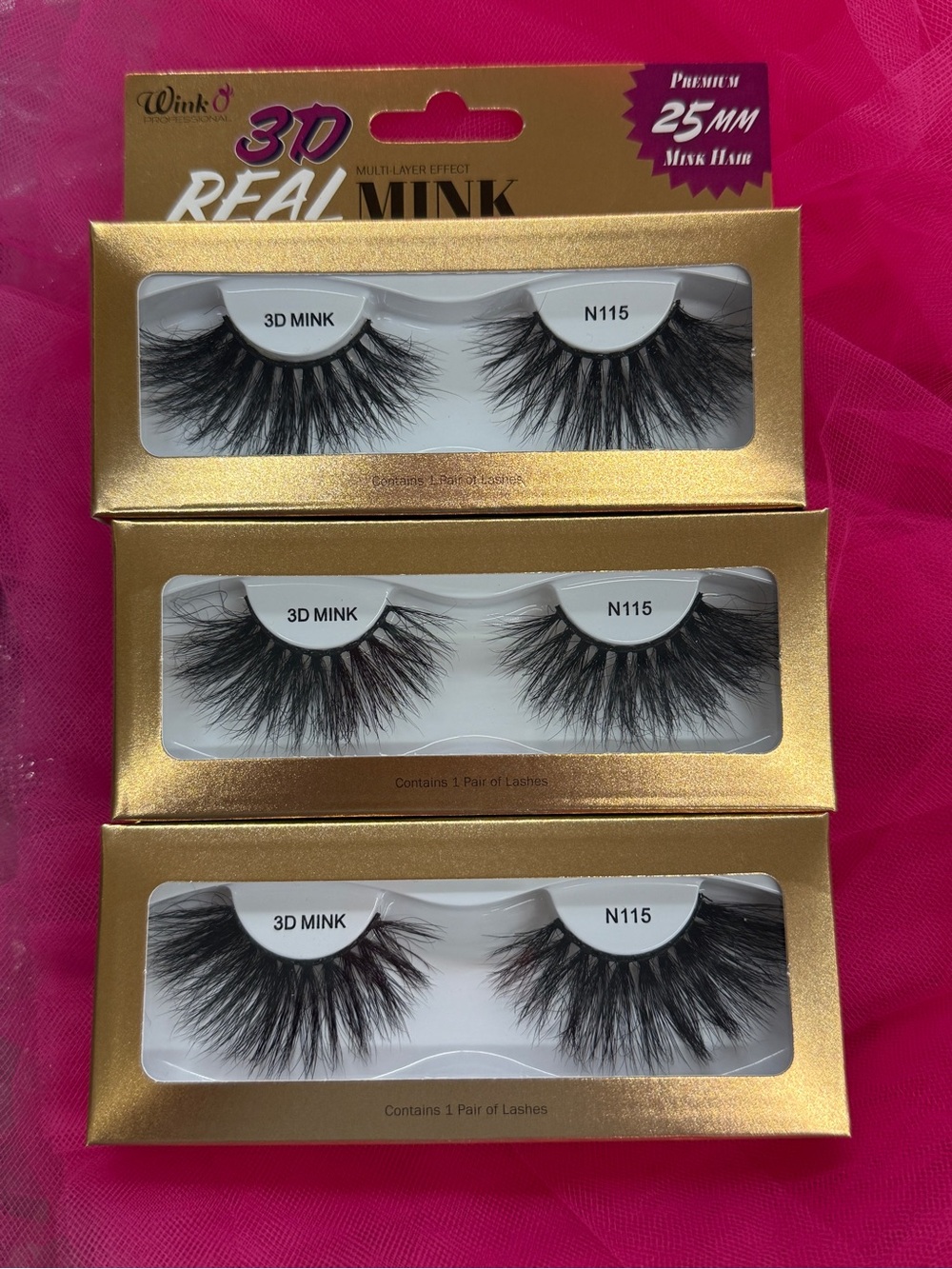 Wink 3D Mink False Lashes strips N115 - Black (lot of 3)